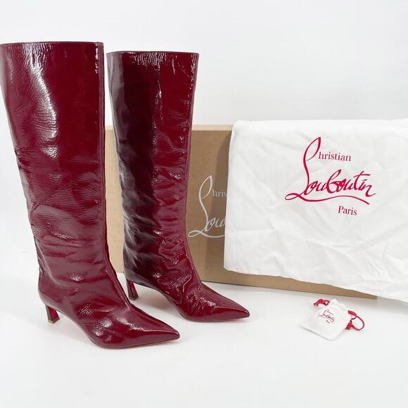 Christian Louboutin Red Patent Leather Condorocombo 55 Knee High Boot EU 37.5 - Picture 1 of 16